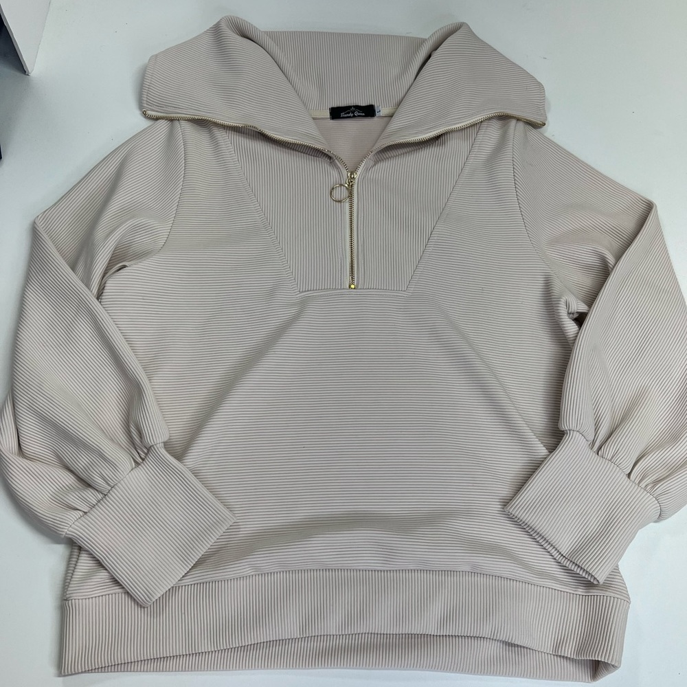 Trendy Queen Half Zip Pullover Sweatshirt Size Large NEW Beige - Picture 2 of 14